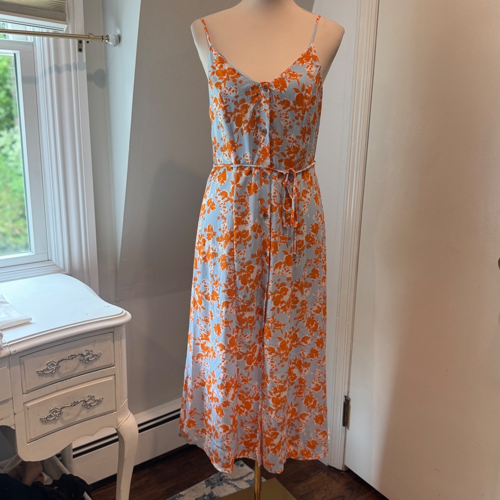 Sienna Sky Sky Blue Orange Floral Midi Dress Lined | Size Medium